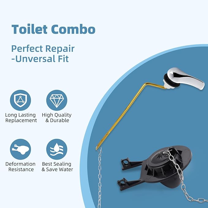 Universal Toilet Handle Replacement Kit Side Mount with 2-Inch Rubber Toilet Flapper, Toilet Tank Parts Compatible with Kohler, American Standard, TOTO, Mansfield, Angle Mount-Chrome