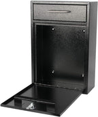 KYODOLED Steel Key Lock Mail Boxes Outdoor, Locking Wall Mount Mailbox, Security Lock Drop Box, Collection Boxes,16.2H x 11.22L x 4.72W Inches, Black X Large