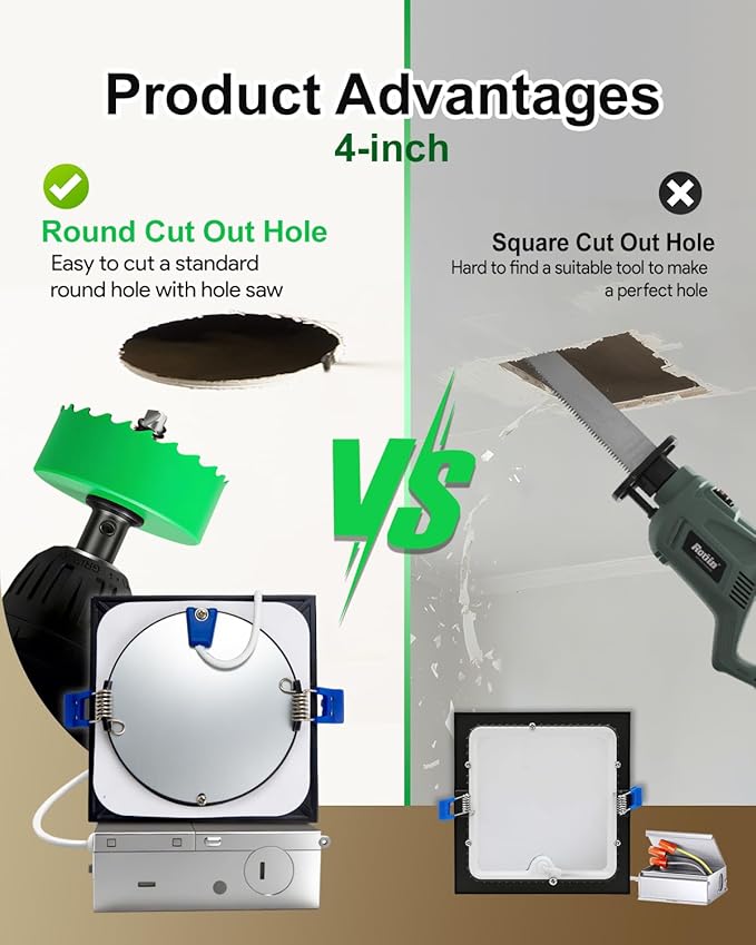 zouzai Square Led Recessed Lighting,5CCT Ultra Thin Square Led Ceiling Light with Junction Box,CRI90,2700K-5000K Selectable,Dimmable Canless Downlight,ETL and Energy Star (Black【12 Pack】, 4 Inch)