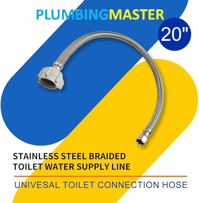 (10pcs 20 inch) PLUMBINGMASTER Toilet Water Supply Line,3/8" Comp x 7/8" BC Braided Stainless Steel Toilet Supply Line,Toilet Connector Hose with Anti-Leaking Brass Nut