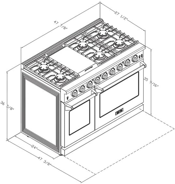 48 Inch Pro-Style Propane Gas Range with 6 Burners & 1 Griddle Cooktop, Double 4.6 cu. ft. and 2.2 cu. ft. Oven, in Stainless Steel - KOS-48RG03MLP (Stainless Steel)