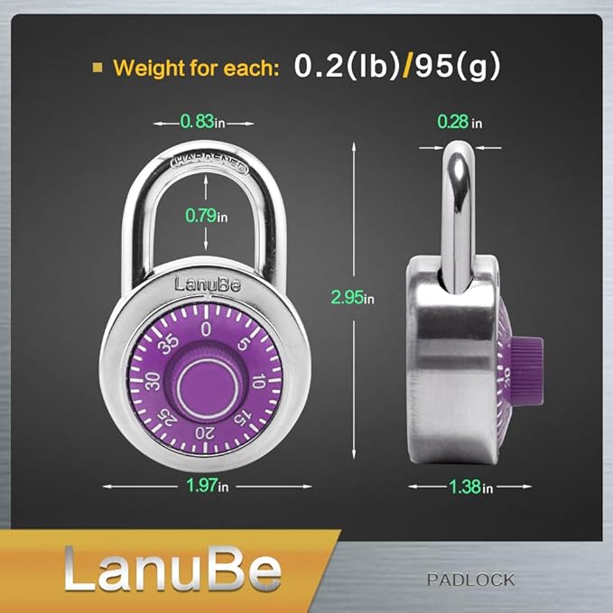 LanuBe Standard Dial Combination Lock, 2 inches. Wide, with Different Combinations, Purple Turnplate, Pack of 48; Lock for School, Employee, Gym Sports Locker, Case, Toolbox