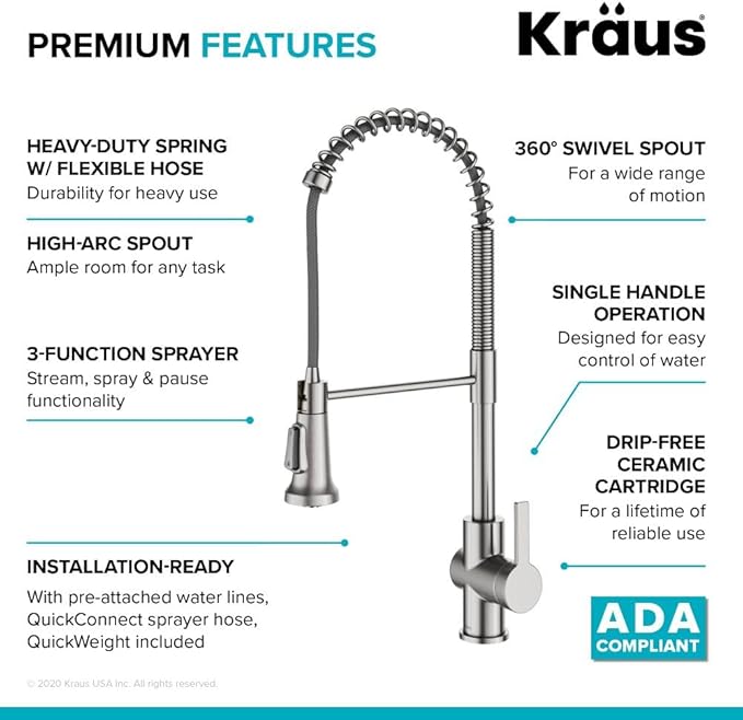 KRAUS Britt 2nd Gen Commercial Style Pull-Down Single Handle Kitchen Faucet in Spot Free Stainless Steel, KPF-1691SFS