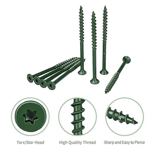 Wood Screws 3 inch, 300pcs Countersunk Self Tapping Screws #10x3, Carbon Steel, Against Rust and Corrosion Screw, Green Coated Exterior Wood/Deck Screws, Star Drive with Bit