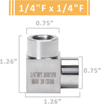 90 Degree Street Elbow - 1/4" NPT Female to 1/4" NPT Female Stainless Steel 304 Heavy Duty Forged Square Barstock Street Elbow Adapter Pipe Fitting (pack of 5)