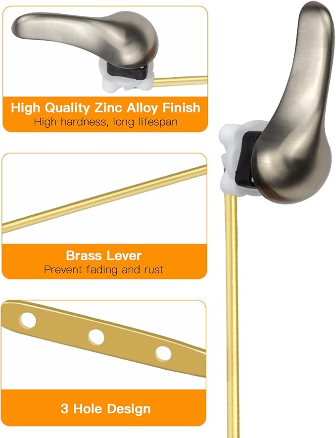 Hidnvefen Toilet Handle Replacement Kit Universal Toilet Flush Handle, Zinc Alloy Toilet Tank Trip Lever with H2 Brass Arm, Compatible with American Standard/Mansfield Toilet, Brushed Nickel