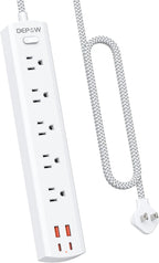 2 Prong Power Strip, 2 to 3 Prong Outlet Adapter with 5 AC & 4 USB Ports (2 USB C), 5FT Braided Cord, 1700J Two Prong Surge Protector, Wall Mountable, Ideal for Old House Non-Grounded Outlets