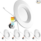 LUXRITE 5/6 Inch LED Recessed Retrofit Downlight, 14W=90W, CCT Color Selectable 2700K | 3000K | 3500K | 4000K | 5000K, Dimmable Can Light, 1100 Lumens, Wet Rated, Energy Star, Smooth Trim (4 Pack)