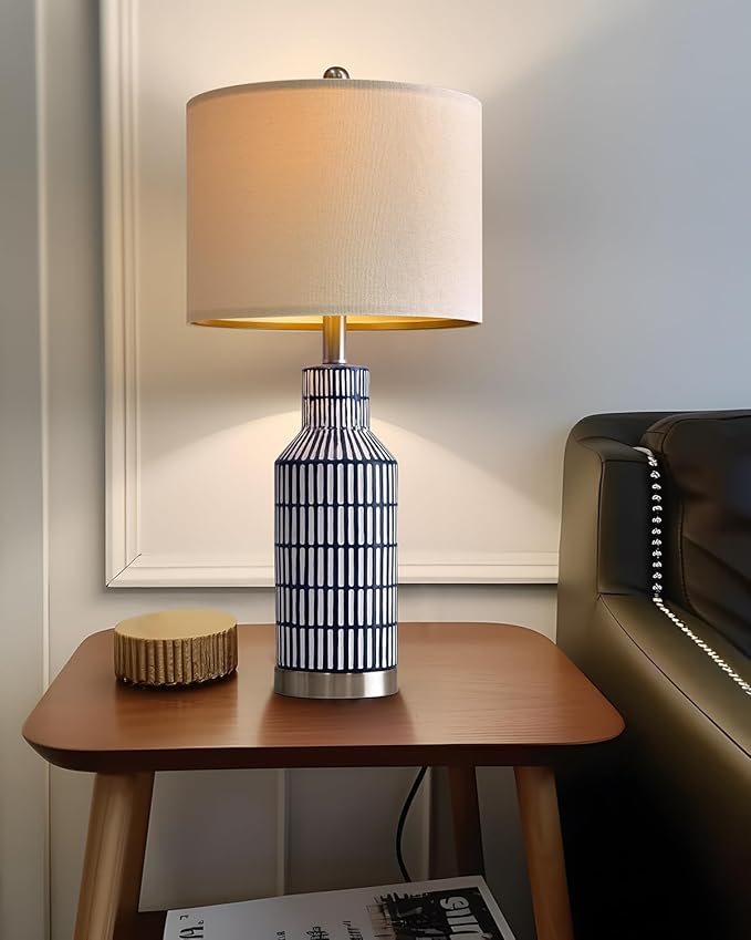 25" Modern Ceramic Lamps Single Table Lamp for Living Room Bedroom Farmhouse Nightstand Bedside Lamps