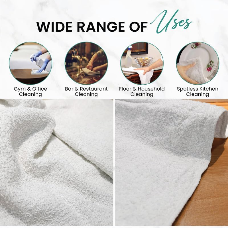 White Terry Bar Mop Towels 400 Pcs (Approx)- 100% Cotton Ultra-Absorbent Cleaning Rags, Perfect Washable Kitchen Rags for Bars, Restaurants & Home (2 x 25 lbs. Compressed Box)