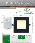 zouzai Square Led Recessed Lighting,5CCT Ultra Thin Square Led Ceiling Light with Junction Box,CRI90,2700K-5000K Selectable,Dimmable Canless Downlight,ETL and Energy Star (Black【12 Pack】, 6 Inch)