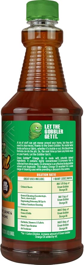 Green Gobbler All-Natural, Cold Pressed Concentrated Orange Oil for Home and Outdoor Multi-Purpose Cleaning- Hundreds of Uses, 32 oz