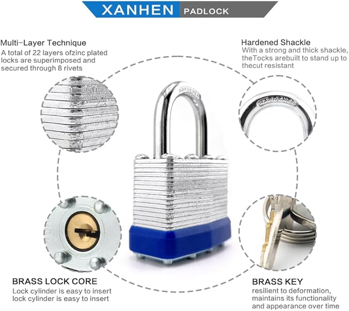 Lock Outdoor Padlocks, Key Lock, Padlocks with Same Key - Laminated Steel Keyed Padlocks with Normal Shackle, 48 Pack, for Hasp Latch, Sheds, Fences, Storage Locker, School, Gym