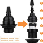 8 Pack E26 E27 Light Sockets, Black Medium Screw Base with Shade Ring, Retro Period Style Edison Lamp Holder, Replacement DIY Making Light Bulb Socket Cover Pendant Lamp Holder Keyless Lamp