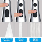 Hibbent Pull Down Kitchen Faucet Head Replacement, 3-Function NSF/ANSI/CAN 61 & CUPC Certified Sink Spray Nozzle, 15 Adapters, Compatible with Moen, Delta, Kohler Faucets, Chrome (Shiny Silver)