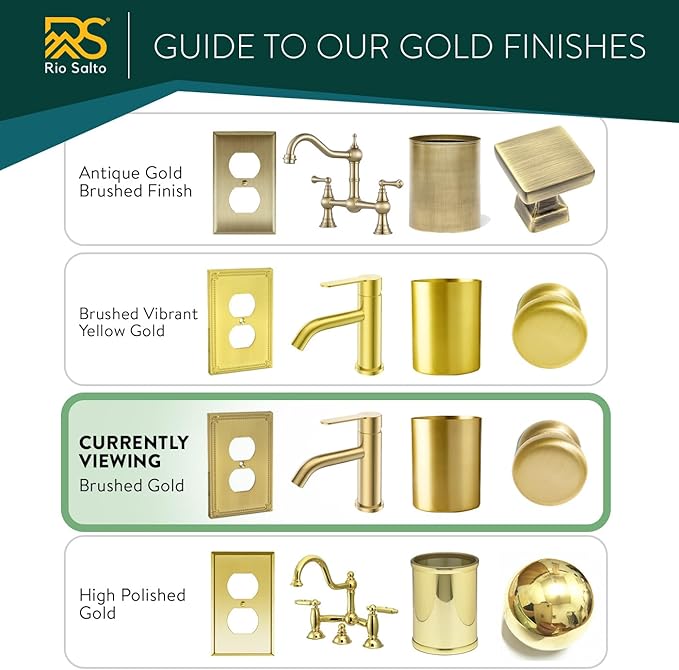 Rio Salto Modern Edge Metal Brass Gold Wall Outlet Cover or Light Switch Cover Rocker Decora Electrical Switch Covers Decorator Plug Wall Plate MIDSIZE Covers Gold (Rocker 1-Gang)