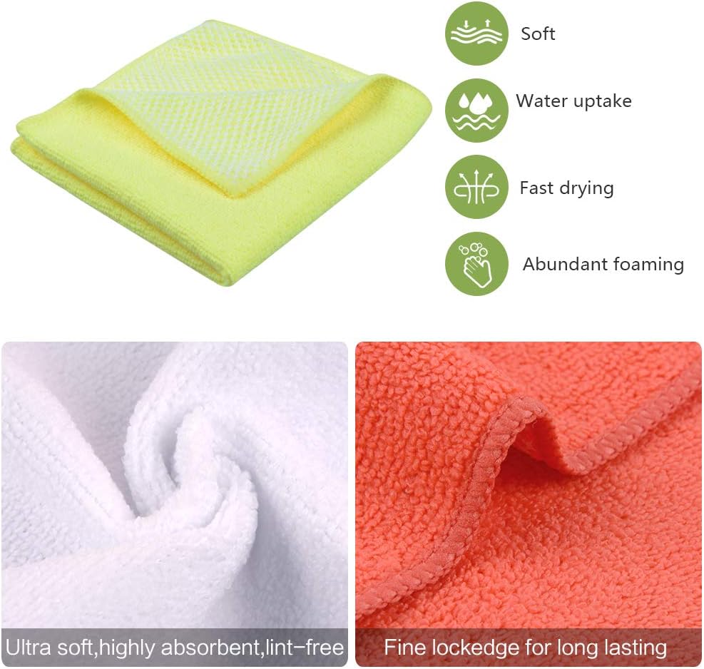 SINLAND Microfiber Dish Cloth for Washing Dishes Towels Rags Best Kitchen Washcloth Cleaning Cloths with Poly Scour Side -Used for Plates, Bowls and Dishes, 5 Color Assorted 12inchx12inch 10pack