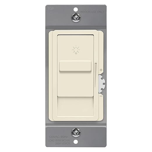 TOPGREENER Digital Dimmer Light Switch for 200W Dimmable LED/CFL Lights, Single Pole Led Slide Dimmer Switch, Neutral Wire Not Required, UL Listed, TGDS1-LA, Light Almond,1 Pack