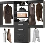 Modular Closet System, 72" Wide Closet Organizer System with Hanging and Drawers, Wood Tower Closet Storage for Walk In Closets, Wall Mounted Wardrobe Organizer Kit System, Bedroom, Black