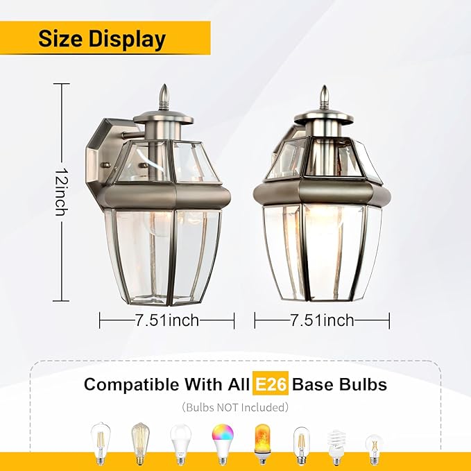 Outdoor Wall Lantern, 12 Inch Exterior Light Fixture, Waterproof Porch Lights with Glass Shades, Wall Mounted Outside Lighting for Farmhouse Patio Doorway Garage (E26 Base Max 40W)