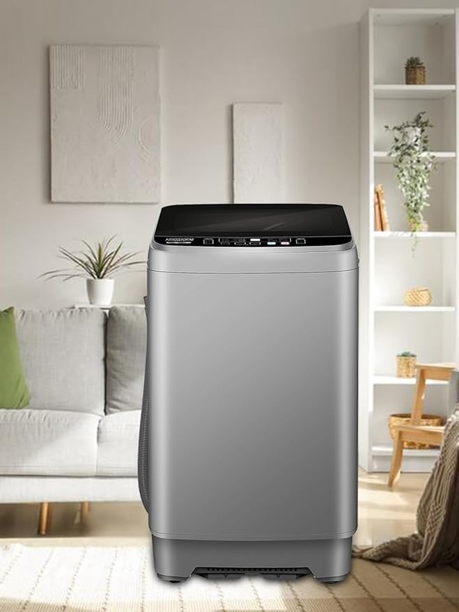 25 lbs Washing Machines with 10 Program 8 Water Level, Full Automatic Washer with Drain Pump & LED Display for Home, Apartment, Dorm, Grey