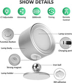 Lightbiz LED Reading Lights, Wall Lights Sconces with Remote Rechargeable Battery Operated, 3 Color Temperatures & Dimmable Light Magnetic Ball 360°Rotation, Lamps for Study Bedside Closet