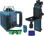 BOSCH GRL 300 HVG Self-Leveling Green-Beam Rotary Laser, Includes 2 D Batteries, Remote Control, Wall Mount, Laser Target, Laser Glasses, & Carrying Case