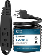 K KASONIC - 3-Feet 3 Outlet Extension Cord, UL Listed, 16/3 SJTW 3-Wire Grounded, 13 Amp 125 V 1625 Watts, Multi-Outlet Indoor/Outdoor Use, Black