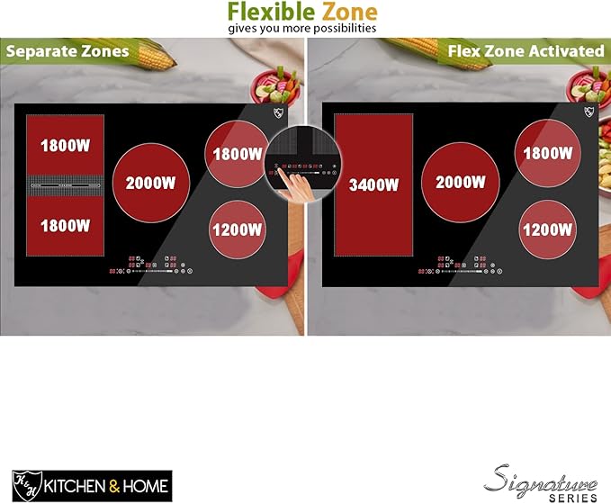 K&H SIGNATURE SERIES 5 Burner 31.5 Inch Built-in Induction Electric Stove Top Ceramic Cooktop Touch Control 240V 9200W IN30-9200FLX