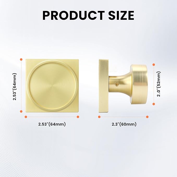Haidms Brushed Gold Dummy Door Knobs, Half Brushed Brass No-Turning Dummy Knob for Closet Doors, Zinc-Alloy Single-Sided Door Locks (2 Pieces/1 Pair)