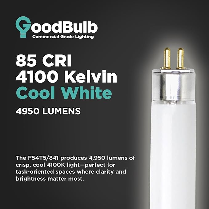 GoodBulb 54-Watt 46 Inch T5 Fluorescent Light Bulb 4100K Cool White Color Medium Bi-Pin Base 4950 Lumens 85 CRI 36000 Life Hours Instant/Programmed Start (Pack of 40)