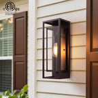 mirrea 18" Classic Outdoor Wall Sconce 1 Light in Rectangular Metal Frame and Clear Glass Shade Waterproof Porch Light Patio Light Pack of 2 (Oil Rubbed Bronze)