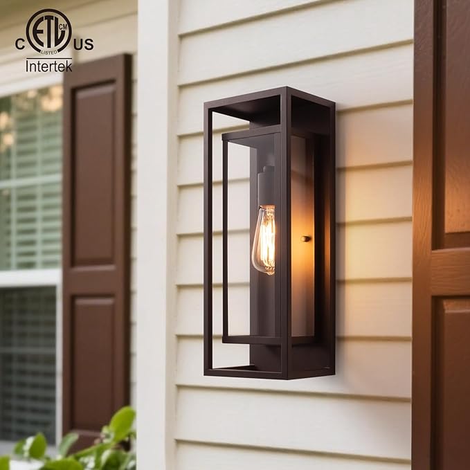 mirrea 18" Classic Outdoor Wall Sconce 1 Light in Rectangular Metal Frame and Clear Glass Shade Waterproof Porch Light Patio Light Pack of 2 (Oil Rubbed Bronze)