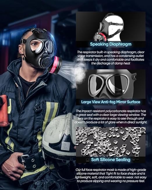 Gas Masks Survival Nuclear and Chemical Military Grade with 40mm Activated Carbon Filter, Full Face Gas Respirator Mask for Organic Vapor, Chemicals, Dust, Paint Spray, Polish, Weld, Fume, Gases