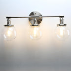 Phansthy 3-Light Wall Sconces Antique Brass Vanity Light, Industrial Wall Lamps with On Off Switch and Clear Glass Lampshade, Vintage Wall Lighting for Bathroom Living Room (Brushed, Globe Shade)