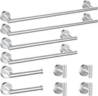 Newfun 10Pcs Brushed Nickel Bathroom Hardware Set - Includes 24&18inch Towel Bar, Robe Hook, Toilet Paper Holder, 2 Pack 5 Piece Bathroom Accessories Set Stainless Steel Wall Mounted