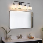 Black Bathroom Light Fixtures 4-Lights Vanity Lights with Milky White Frosted Glass Shade Bathroom Vanity Light 30.7 inch Wall Sconce Lighting Bath(Exclude E26 Bulb)