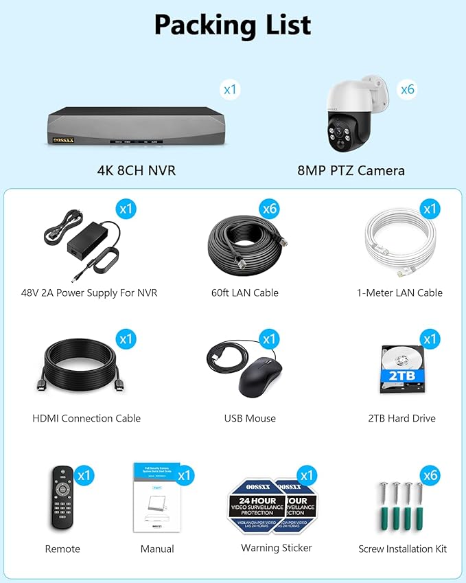 4K PT PoE Outdoor Wired Security Camera System Home Wired Cameras Video Surveillance