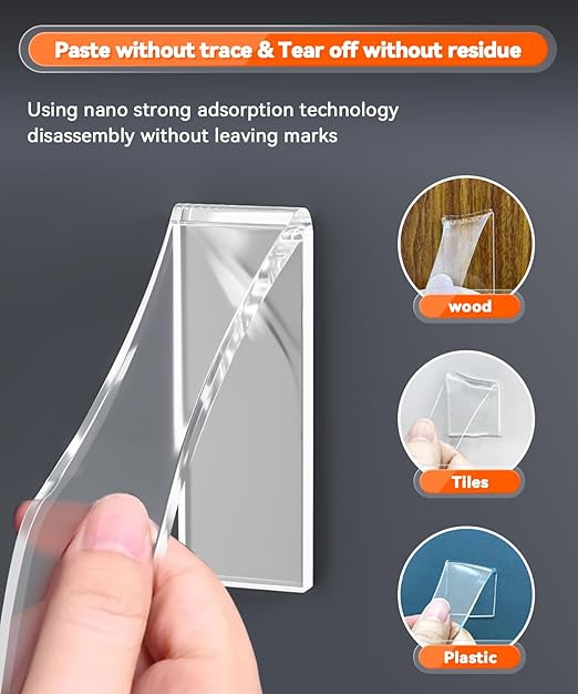 Strong Heavy Duty Double Sided Tape, 1" x 16.7FT Extra Large Clear & Tough Removable Nano Adhesive Tape for Wall Hanging Strip Poster Deco Rug (1/16" Thick)