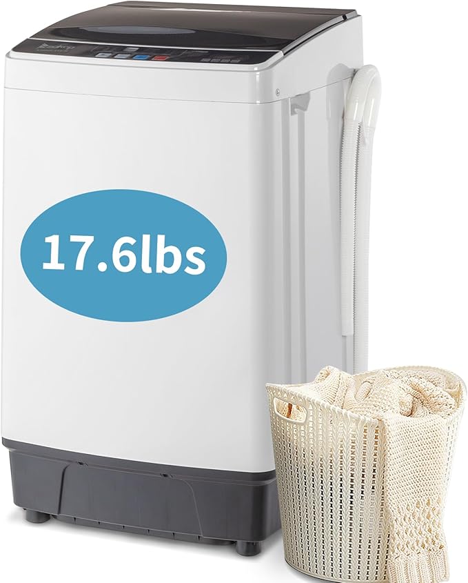 17.8LBS Portable Washing Machine, 2.3 Cu.ft Washer Dryer Combo w/Drum, 10 Programs 8 Water Level, Full-Automatic Compact Lavadora for Apartment Dorm Home, LED Display & 24-Hour Delay Cleaning