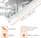 GoodBulb 4-ft T8 LED Tube Lights, 14-Watt (32W Equivalent) 3500K Warm White, 1800-Lumens, 82 CRI, Type B Direct Wire (Pack of 25)