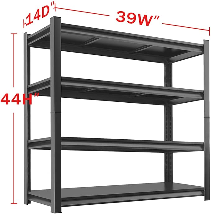 Metal Garage Storage Shelves Heavy Duty Shelving Unit 4 Tier Steel Adjustable Organizing Shelves 2500 LBS Capacity Industrial Shelving Ideal for Garage Tote Pantry Basement Outdoor, 44”Hx39”Wx14”D