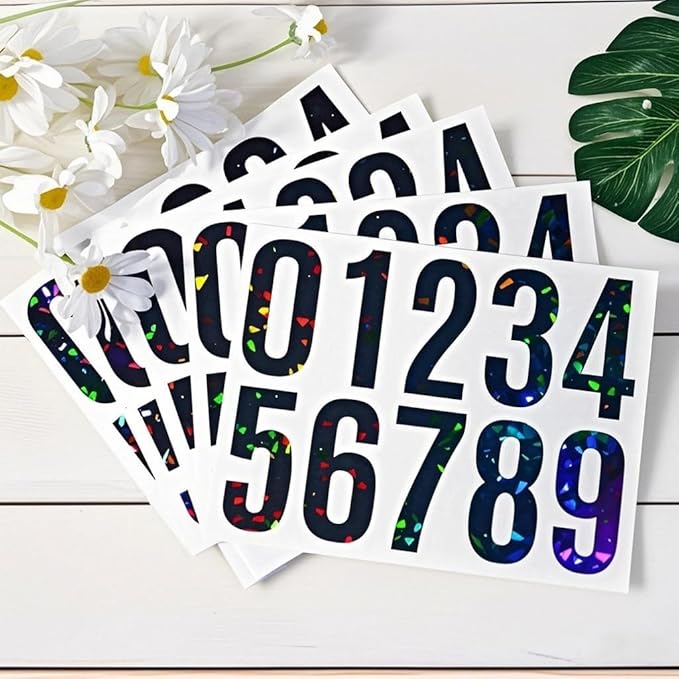 10 Sheets Reflective Vinyl Mailbox Number Stickers,Self-Adhesive Address Labels for Cars, House Doors, Windows & Metal Mailboxes (Black, 4 inch)