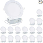 16 Pack 4 Inch 750LM Brightness, 5CCT Ultra-Thin LED Recessed Ceiling Light with Junction Box, Dimmable Canless Wafer Downlight, 9W, 120V,ETL FCC