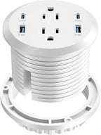 Desktop Power Grommet, 65W USB C Fast Charging, Flush Mount Recessed Power Strip 3-Inch Hole, 2 Outlets, 4 USB Ports, Countertop Outlet (White)