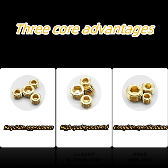 12PCS 1/2" NPT Brass Male Pipe Plug Fitting Hex Counter Sunk Pipe Plug (1/2" NPT)