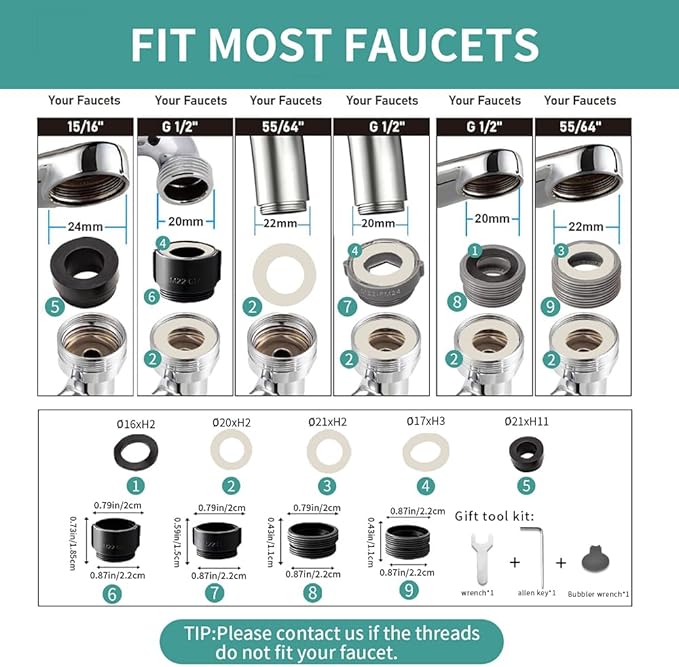 SELLO 1080° Rotating Faucet Extender for Bathroom Sink, Sink Water Faucet Aerator with Brass Extension, Sink Extender with Adjustable Swivel Arm, Fit to Faucet Threads G1/2, 15/16”, and 55/64”