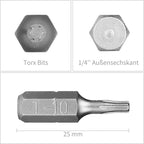 HPHOPE T10 Screwdriver Bit Set, Torx Bits T10, 1/4" Hexagon Bit (Length: 1", 25 Pack)