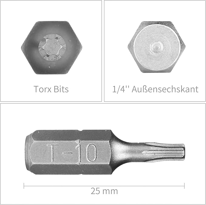 HPHOPE T10 Screwdriver Bit Set, Torx Bits T10, 1/4" Hexagon Bit (Length: 1", 25 Pack)
