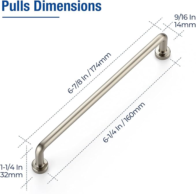 JOY DECOR Cabinet Pulls – 6-1/4 Inch Hole Center, Brushed Nickel, 30 Pack, Zinc Alloy Cabinet Handles for Drawers & Cupboard – Vintage Style Hardware for Kitchen, Bathroom, Dresser, Furniture Makeover